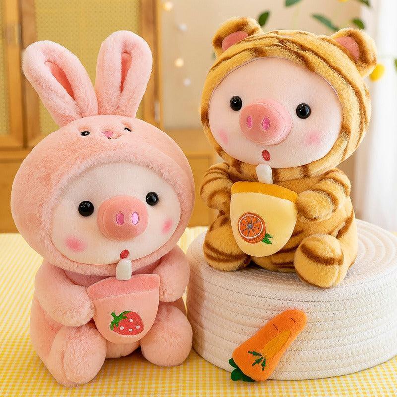 Boba Pig Plush Stuffed Animal — Kawaii Bubble Tea Piggy Gift