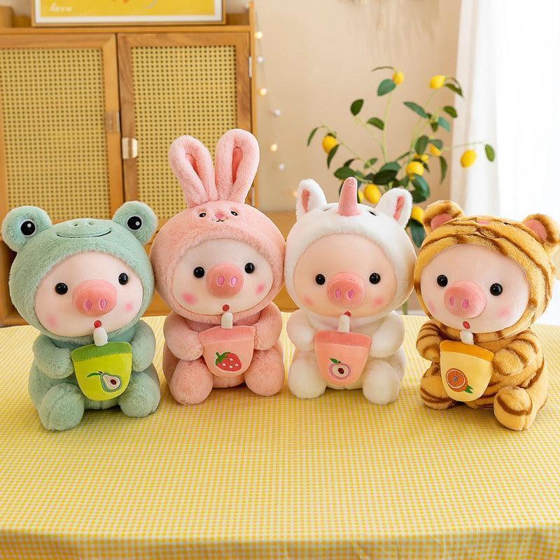 Boba Pig Plush Stuffed Animal — Kawaii Bubble Tea Piggy Gift