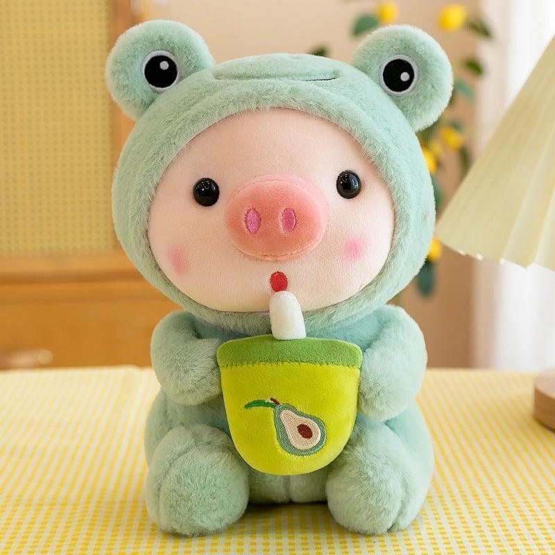 Boba Pig Plush Stuffed Animal — Kawaii Bubble Tea Piggy Gift