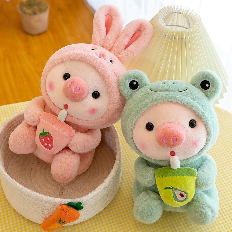Boba Pig Plush Stuffed Animal — Kawaii Bubble Tea Piggy Gift