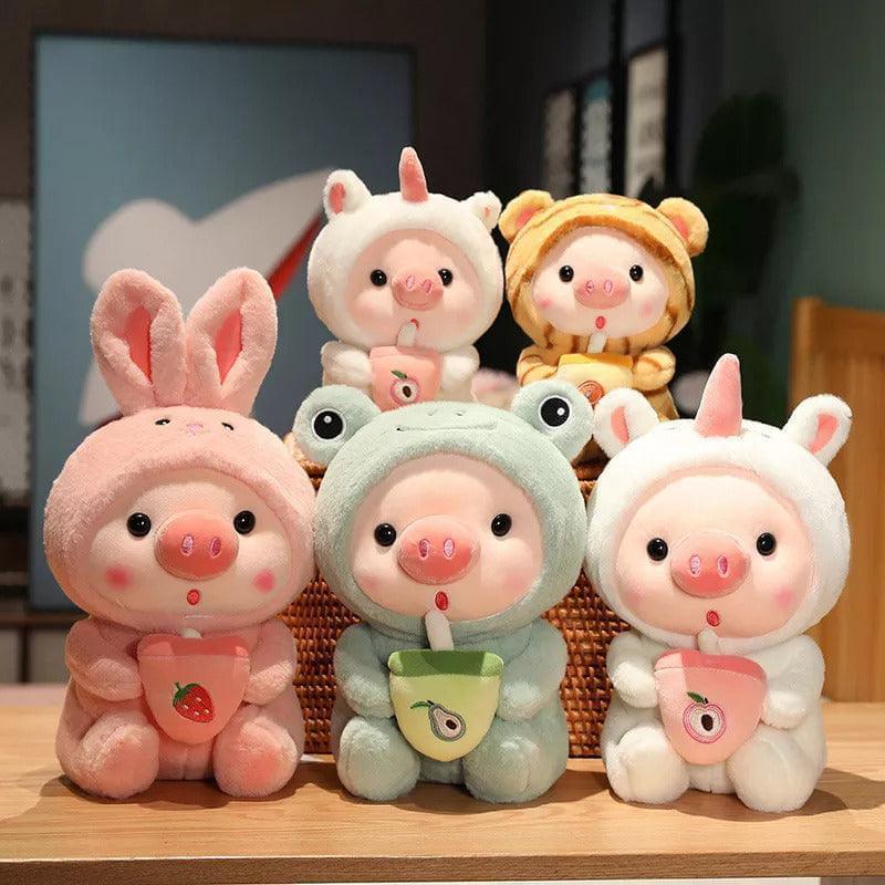 Boba Pig Plush Stuffed Animal — Kawaii Bubble Tea Piggy Gift