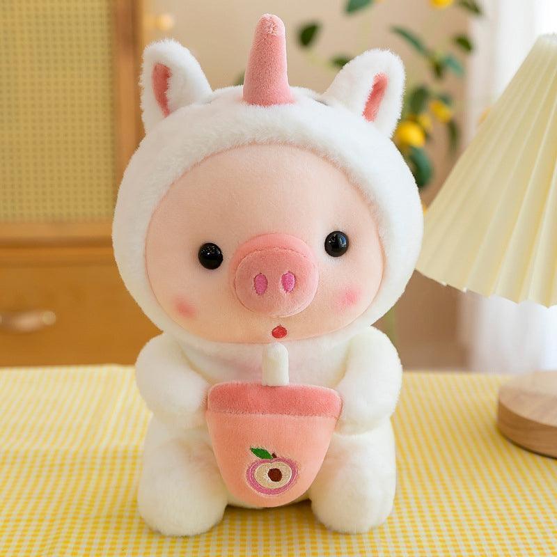 Boba Pig Plush Stuffed Animal — Kawaii Bubble Tea Piggy Gift