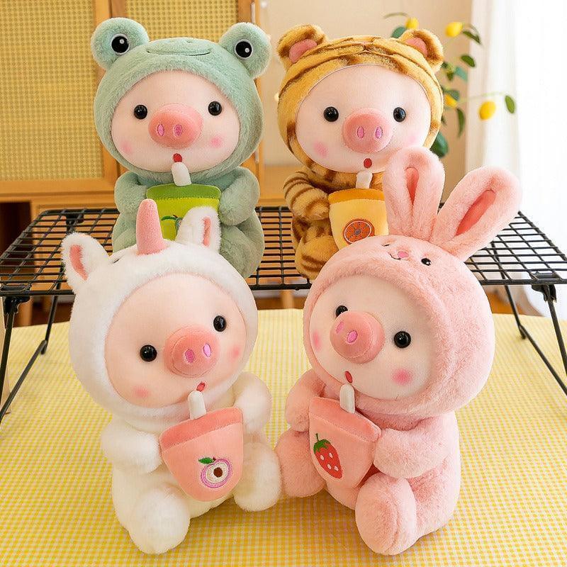 Boba Pig Plush Stuffed Animal — Kawaii Bubble Tea Piggy Gift