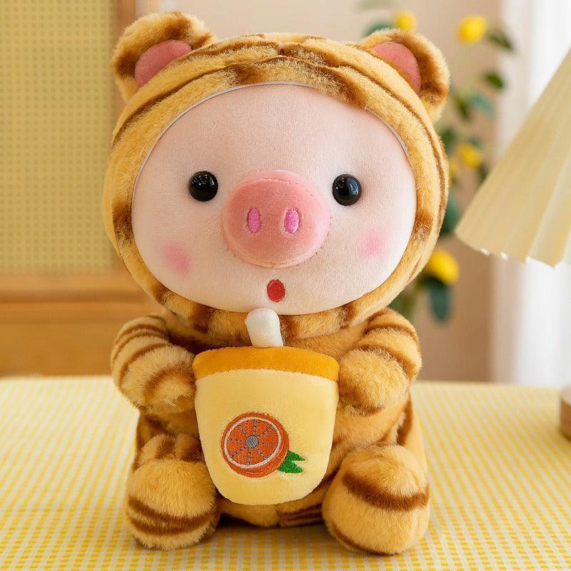 Boba Pig Plush Stuffed Animal — Kawaii Bubble Tea Piggy Gift