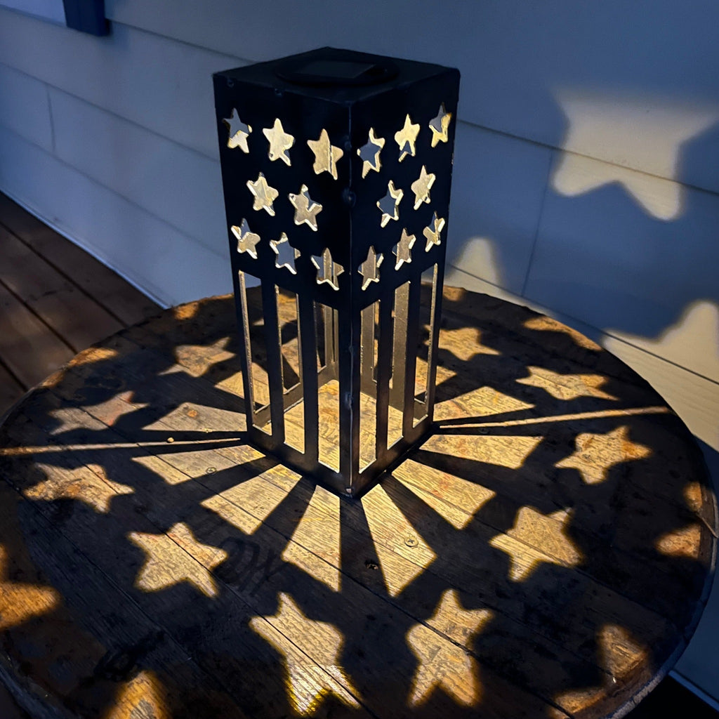 Patriotic USA Flag Steel Solar Luminary Lantern — Stars & Stripes Outdoor Light