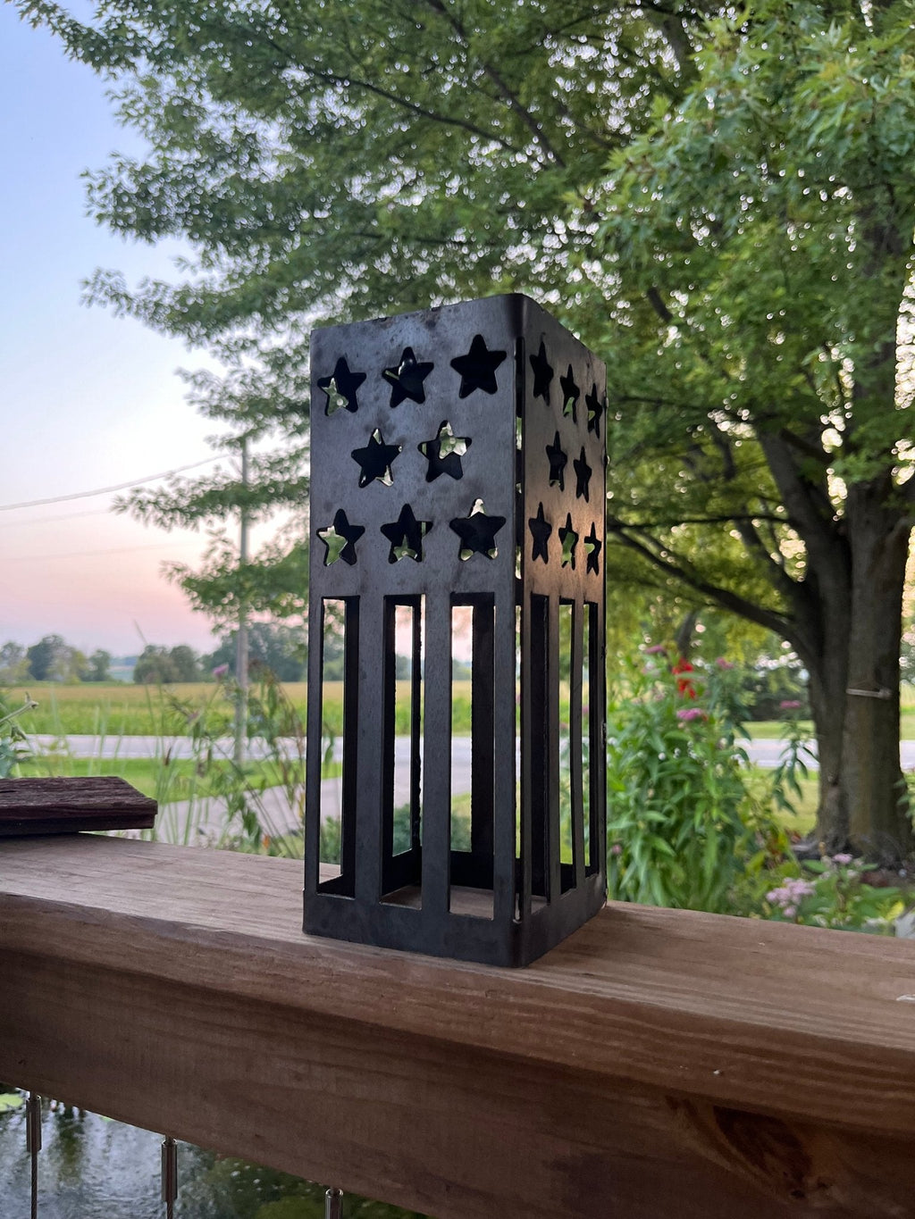 Patriotic USA Flag Steel Solar Luminary Lantern — Stars & Stripes Outdoor Light