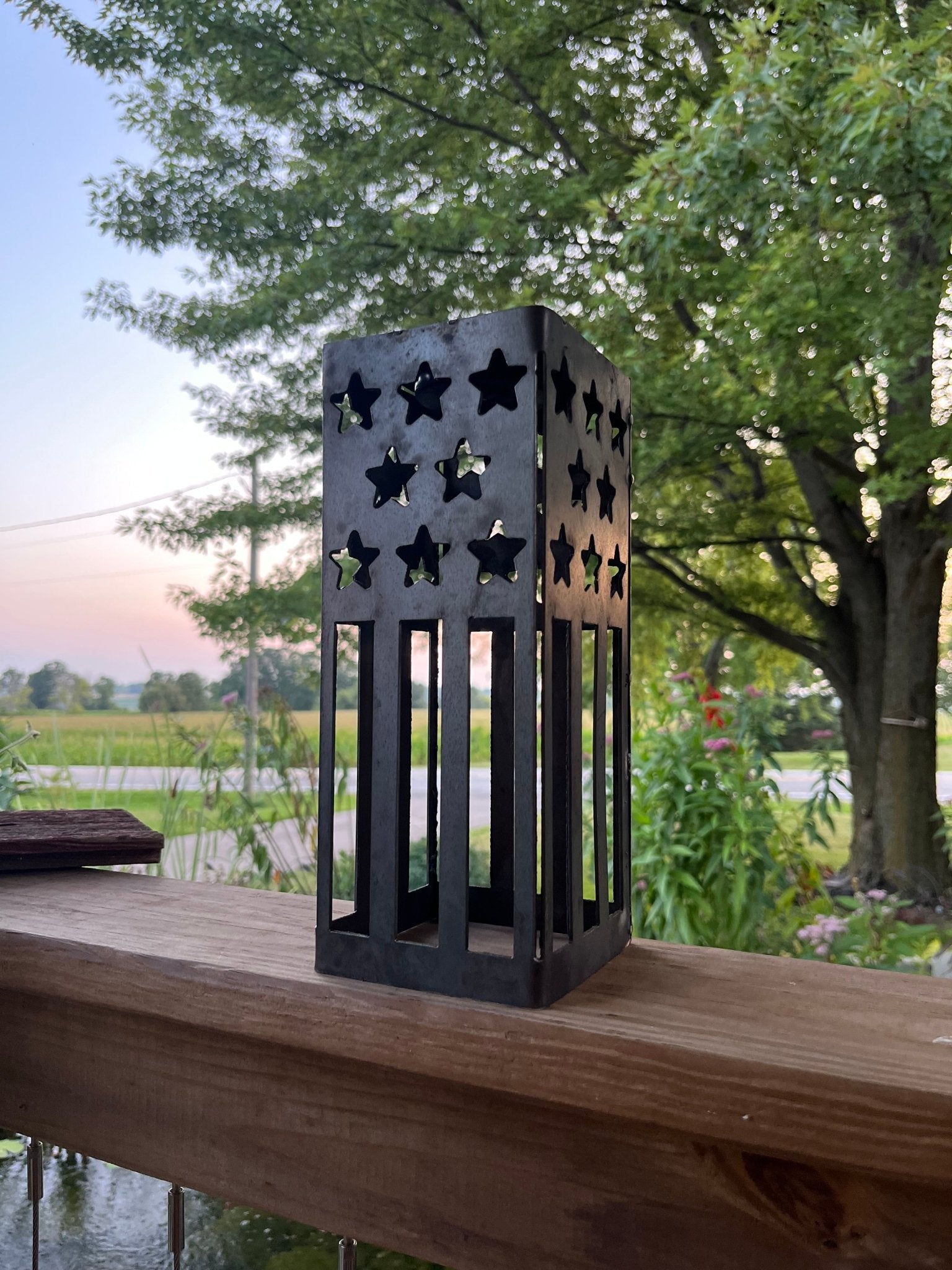 Patriotic USA Flag Steel Solar Luminary Lantern — Stars & Stripes Outdoor Light