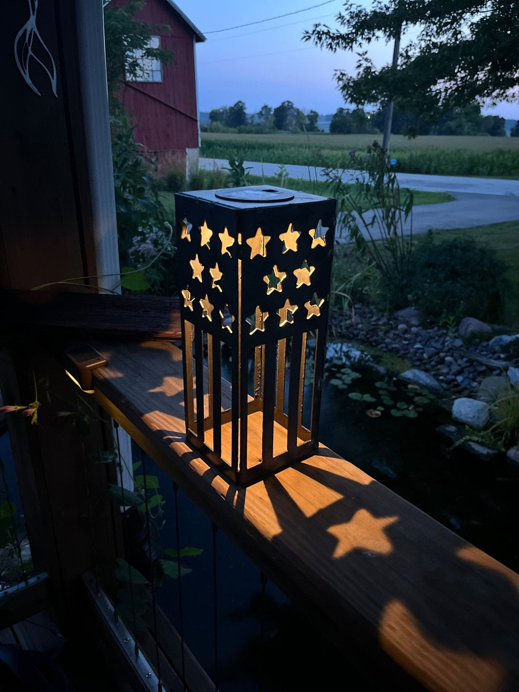 Patriotic USA Flag Steel Solar Luminary Lantern — Stars & Stripes Outdoor Light