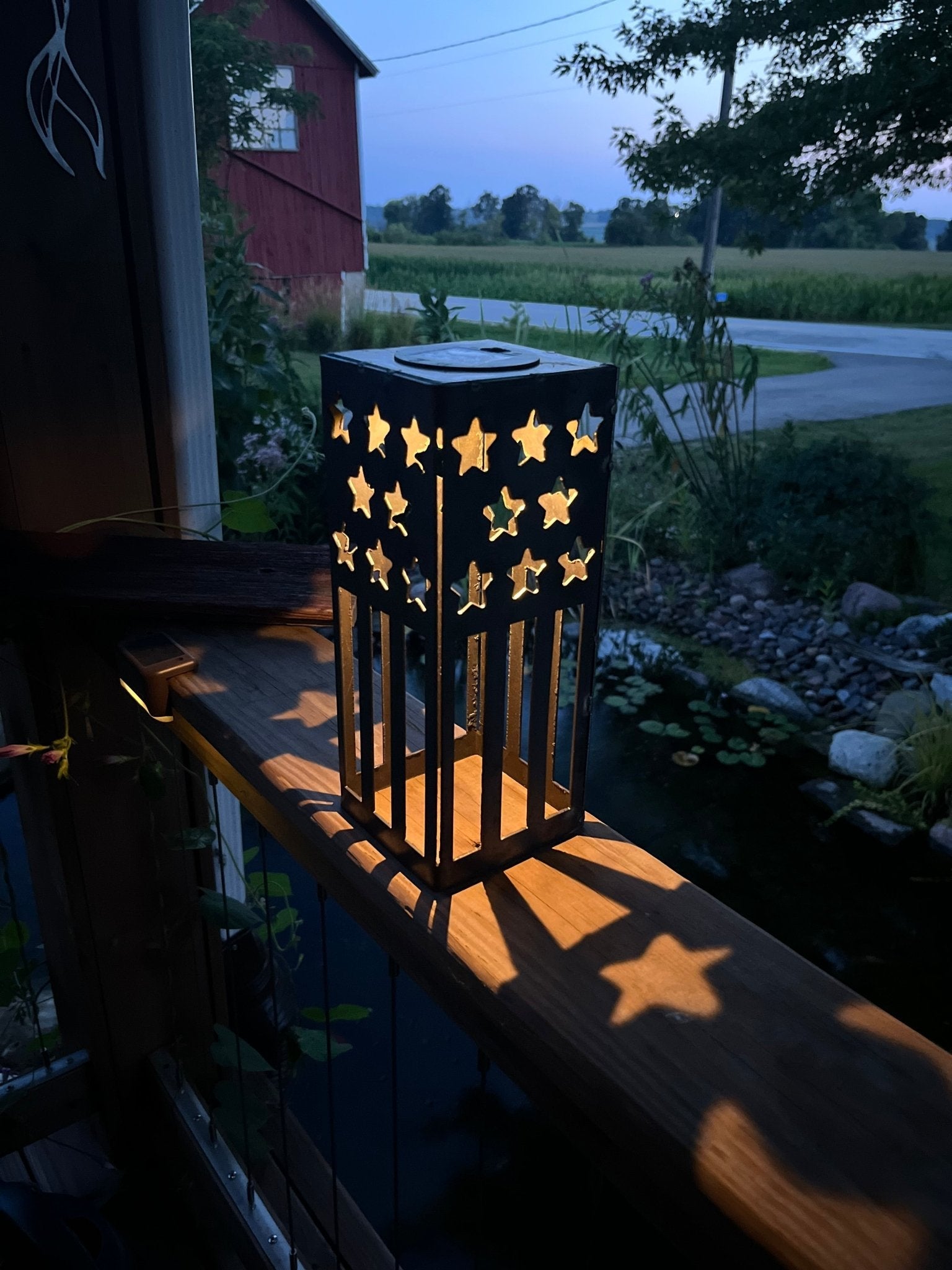 Patriotic USA Flag Steel Solar Luminary Lantern — Stars & Stripes Outdoor Light