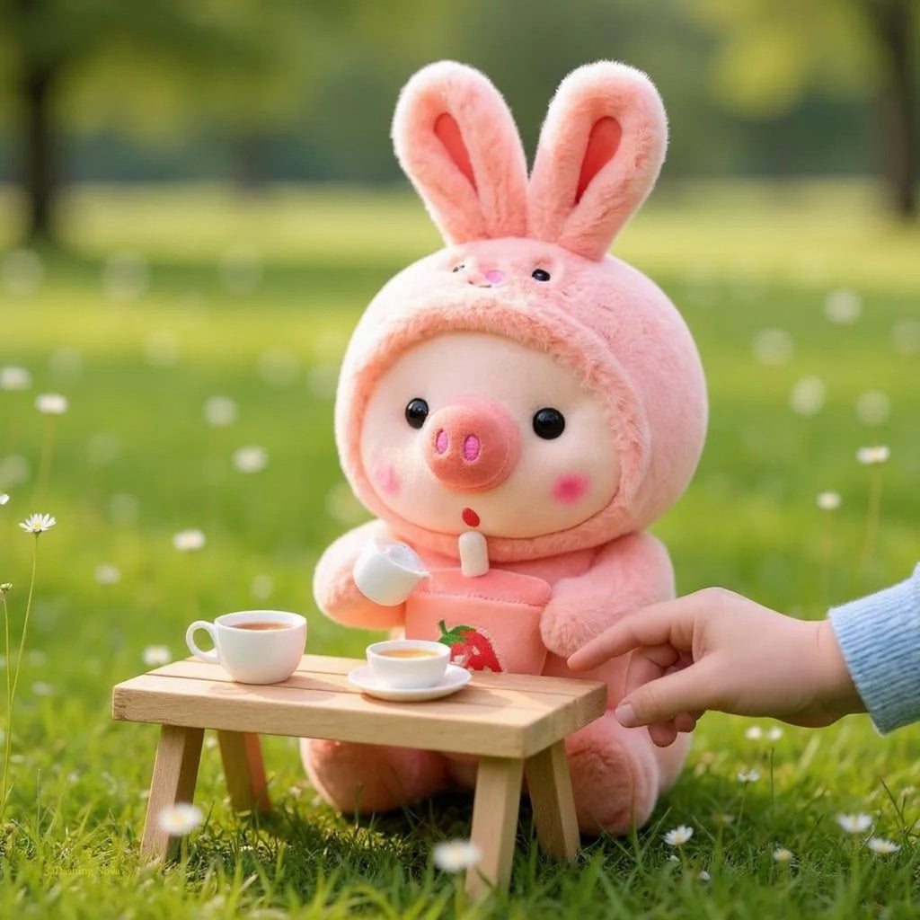 Boba Pig Plush Stuffed Animal — Kawaii Bubble Tea Piggy Gift