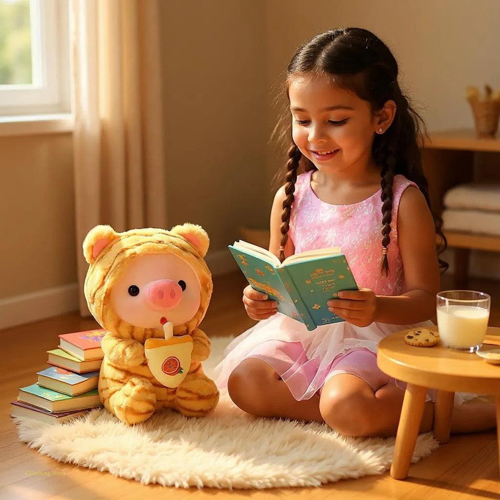 Boba Pig Plush Stuffed Animal — Kawaii Bubble Tea Piggy Gift