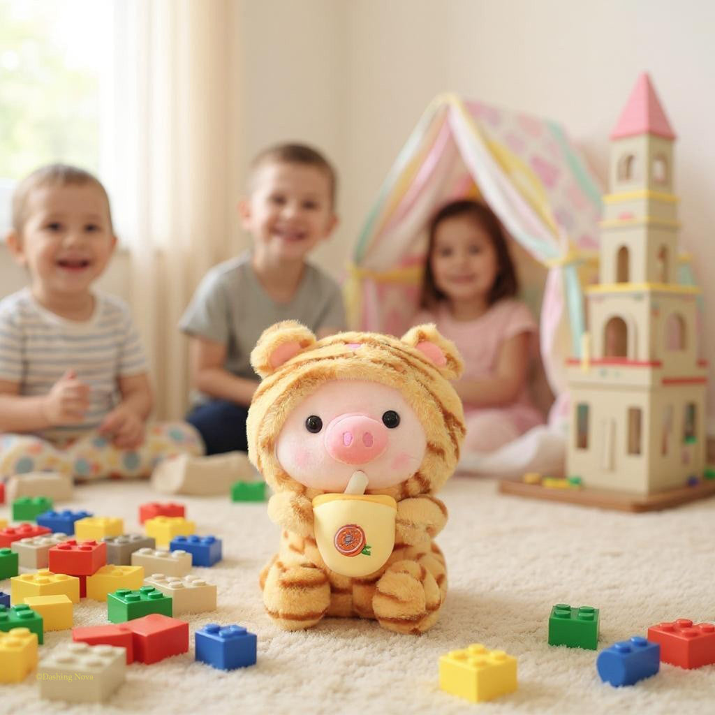 Boba Pig Plush Stuffed Animal — Kawaii Bubble Tea Piggy Gift