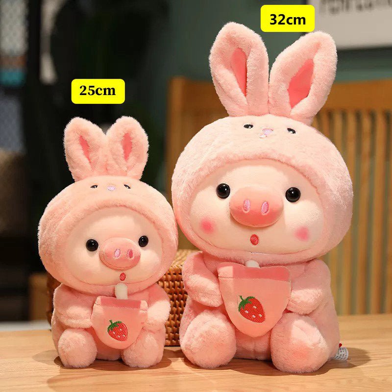 Boba Pig Plush Stuffed Animal — Kawaii Bubble Tea Piggy Gift