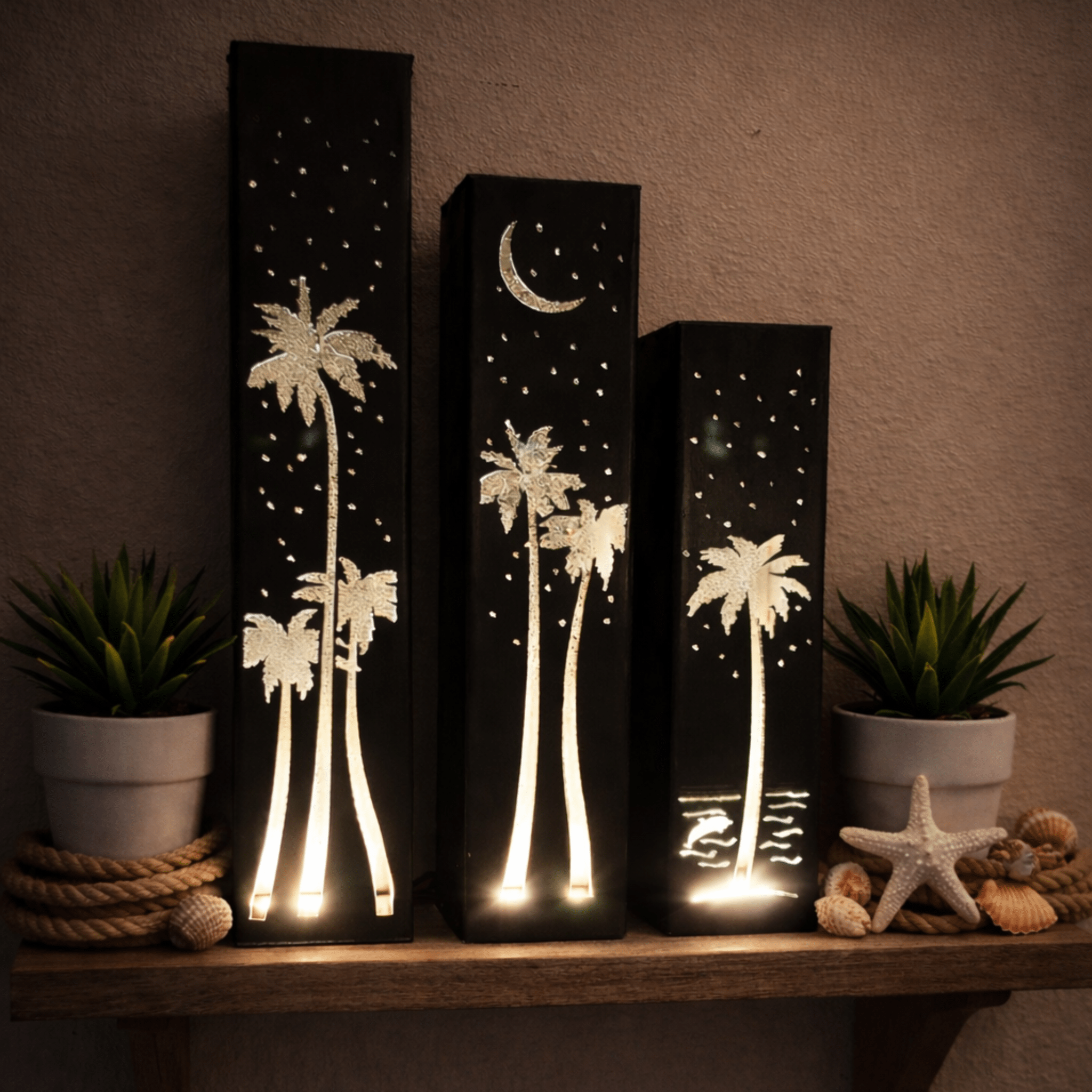 Palm Trees Under the Stars Steel Luminary — Indoor Decorative Light